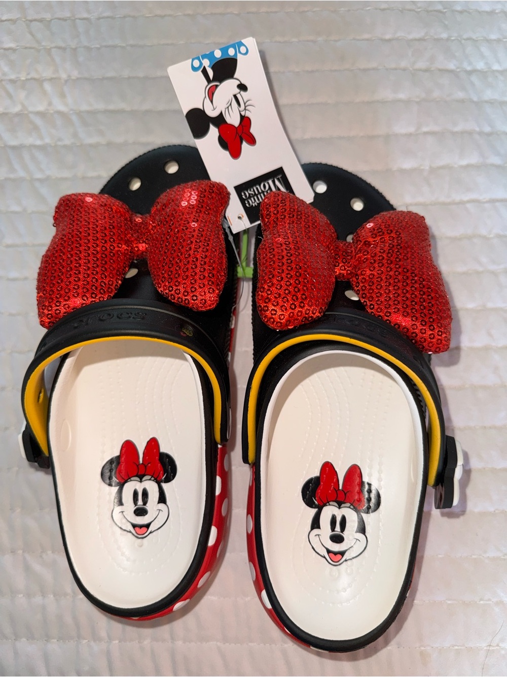 Official Disney Minnie Mouse Platform Crocs with Sequin Red Bows - Picture 4 of 14